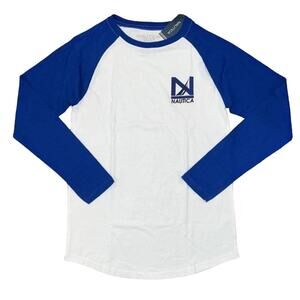 NWT Nautica Boys' White & Blue W/Logo Baseball Tee - SIZE LG (14/16)